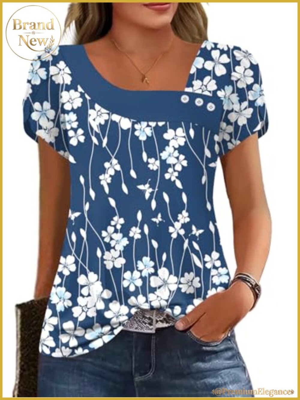 Women's Petal Sleeve Square Neck Blouse Loose Floral Tunic Summer Tee